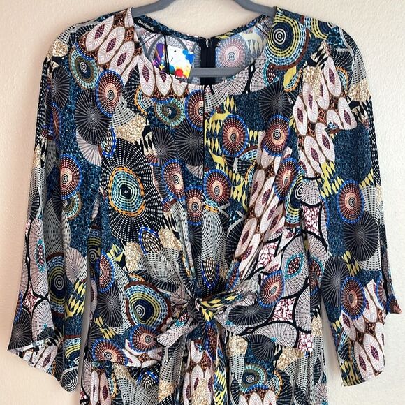 NWT Womens Desigual Mina 3/4 Sleeve Geometric Tie Front Dress size 44 (US 10) - Picture 6 of 15